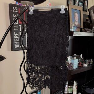 Lily White Black Asymmetrical Lace Skirt